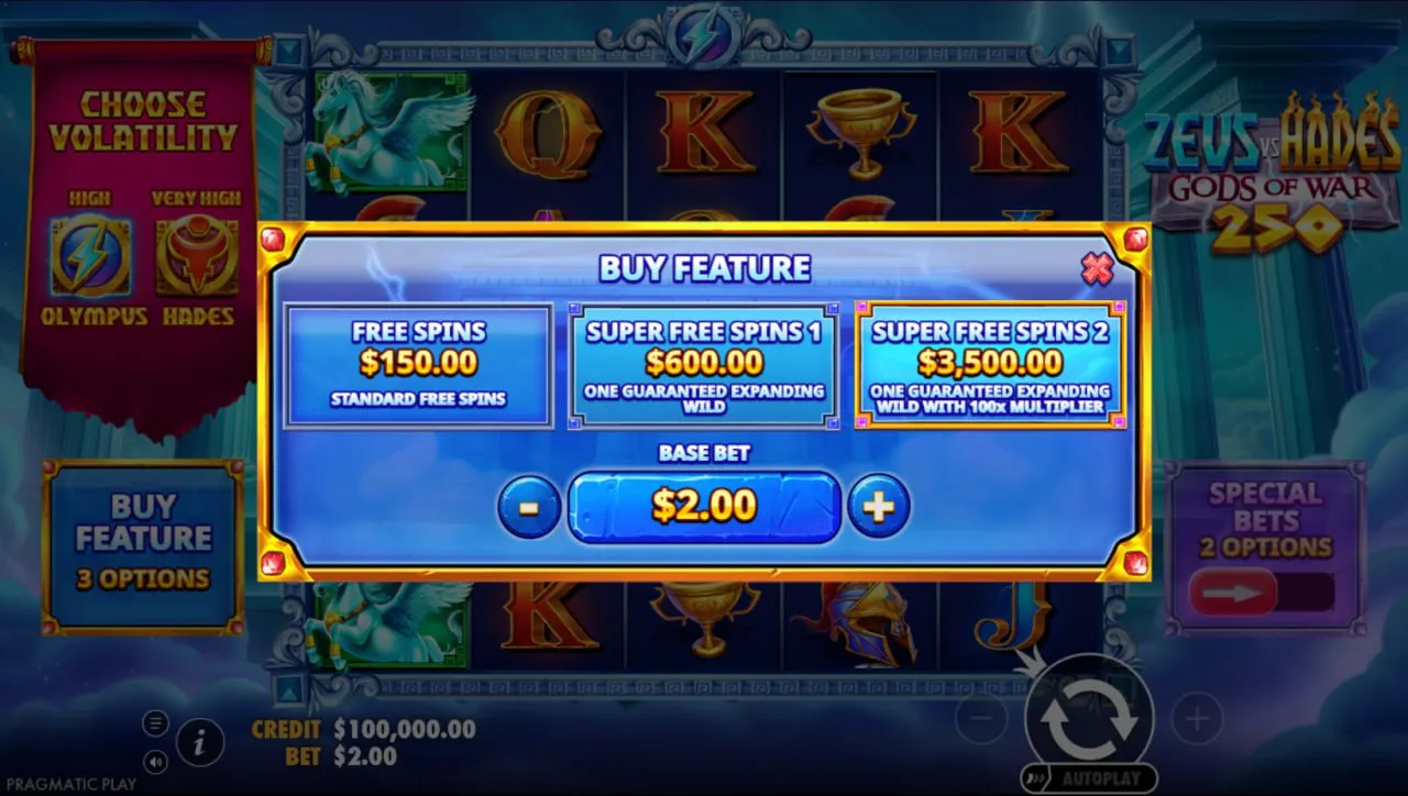 Покупка бонусных функций в слоте за Зевса